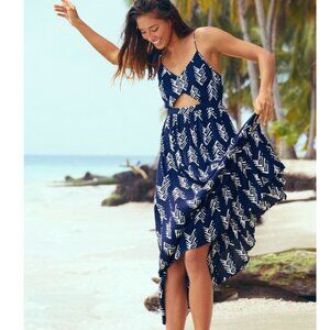 AERIE Navy and White Print Cut-Out Maxi Dress Size S